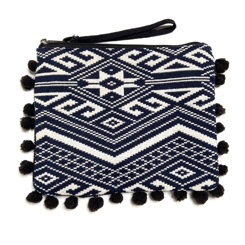 America & Beyond Navy Aztec Print Zip Top Clutch Bag